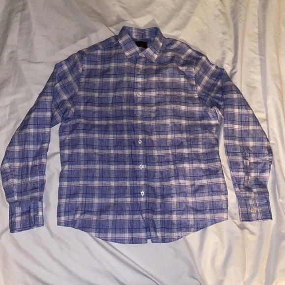 UNTUCKit Long Sleeve Button Shirt Men Size Medium 100% Linen Plaid Casual Preppy - Picture 10 of 10